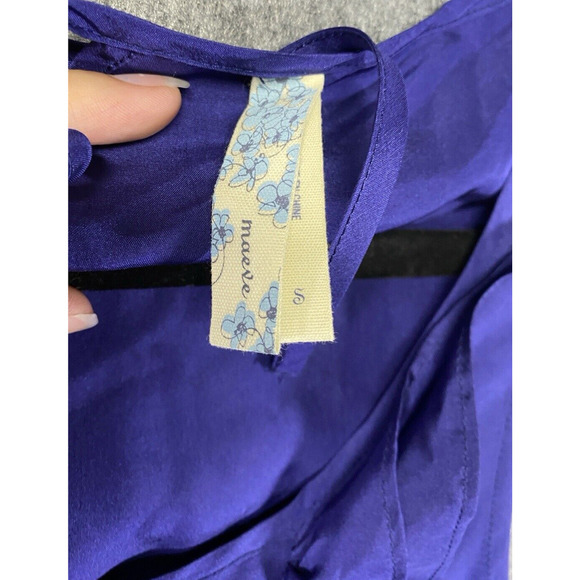 Maeve Dress Womens Small Blue Mini Ruffles 100% Silk Elastic Waist Pockets - Picture 7 of 11